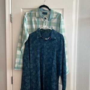 NWOT X2 WILLIAM MURRAY Golf LS Dandelion Print Shirt and Plaid Shirt. LARGE